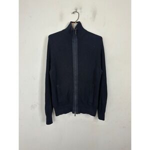 Banana Republic Mens Navy Blue Ribbed Full Zip Mock Neck Cardigan Sweater Large